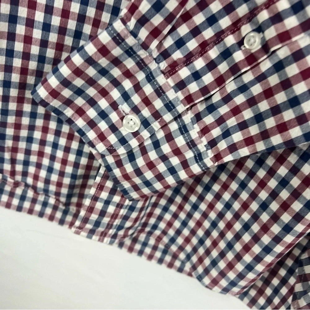 J. Crew Men's Burgundy and Navy Plaid Shirt
